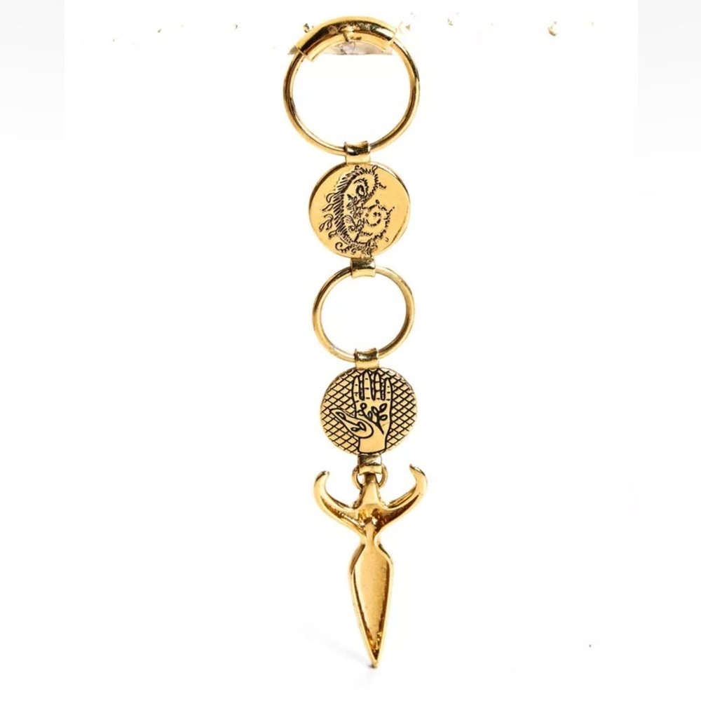 Gold Tone Long Abstract Female Figure Medallion Dangle Hoop Earrings 2018 - Picture 2 of 5